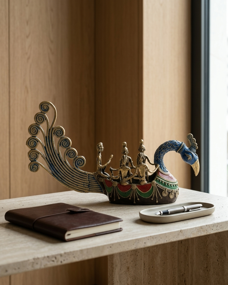 Peacock Boat — Dhokra brass figurine